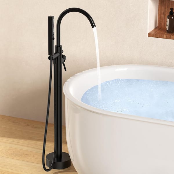 Single-Handle Freestanding Tub Faucet with Swivel Spout in Matte Black