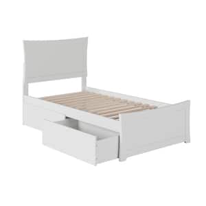 Metro White Twin Solid Wood Storage Platform Bed with Matching Foot Board with 2 Bed Drawers
