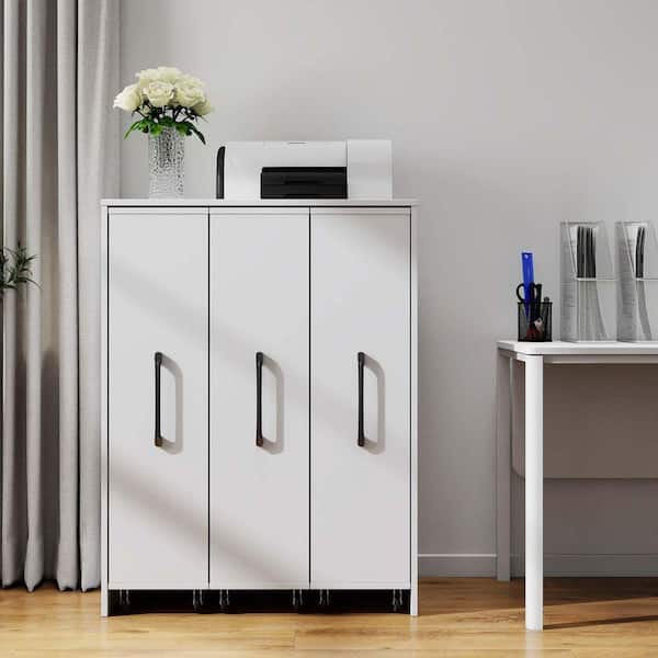 キャビネット・サイドボード RIDE SLIDE SHELF 39.3 in. Tall White Particle Board 3 Tier Floor Standing Bookcase