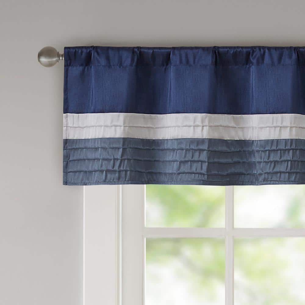 Navy and Ivory Pintuck Faux Silk Window Valance