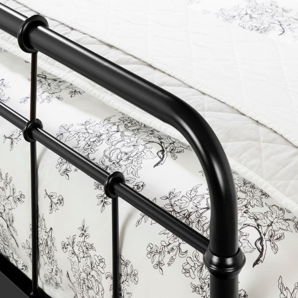 Black Metal Queen Platform Bed with Headboard and Footboard