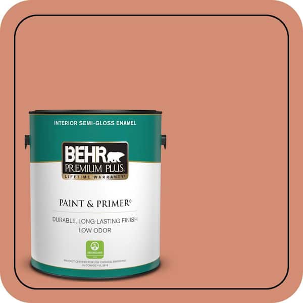 BEHR PREMIUM PLUS 1 gal. #220D-5 Nectarina Semi-Gloss Enamel Low Odor Interior Paint & Primer