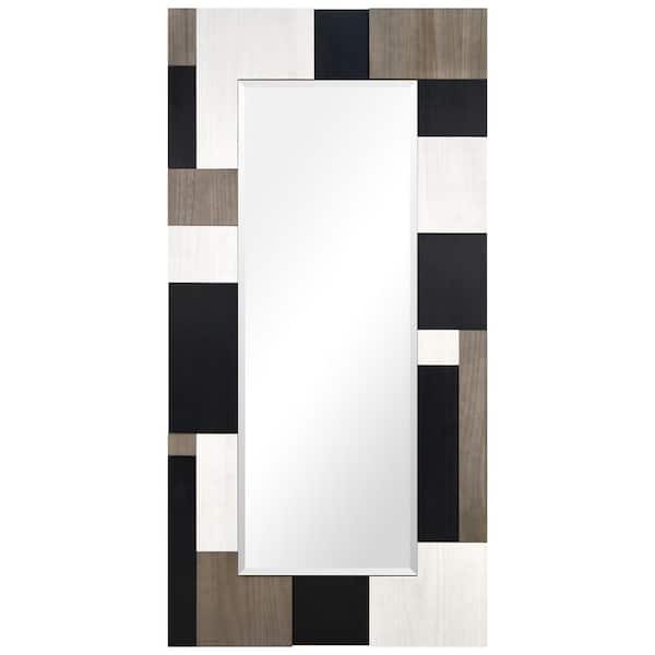 Geometric Blocks Hand Made Solid Paulownia Wood Beveled Leaner Mirror, 79 in. x 40 in.