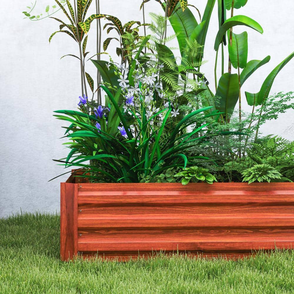Dark Brown Galvanized Steel Raised Garden Bed Set for Outdoor Porch