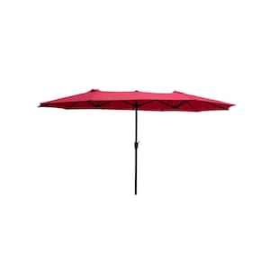 15 ft. x 9 ft. Double-Sided Market Patio Umbrella Twin Umbrella in Red with Crank and Wind Vents for Garden Deck Pool