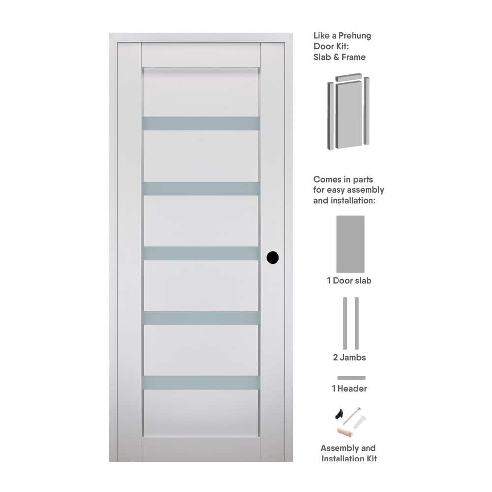 Leora N DIY-Friendly 30 in. x 84 in. Left-Hand 6-Lite Frosted Glass Bianco Noble Composite Single Prehung Interior Door price history on PriceWatchPro