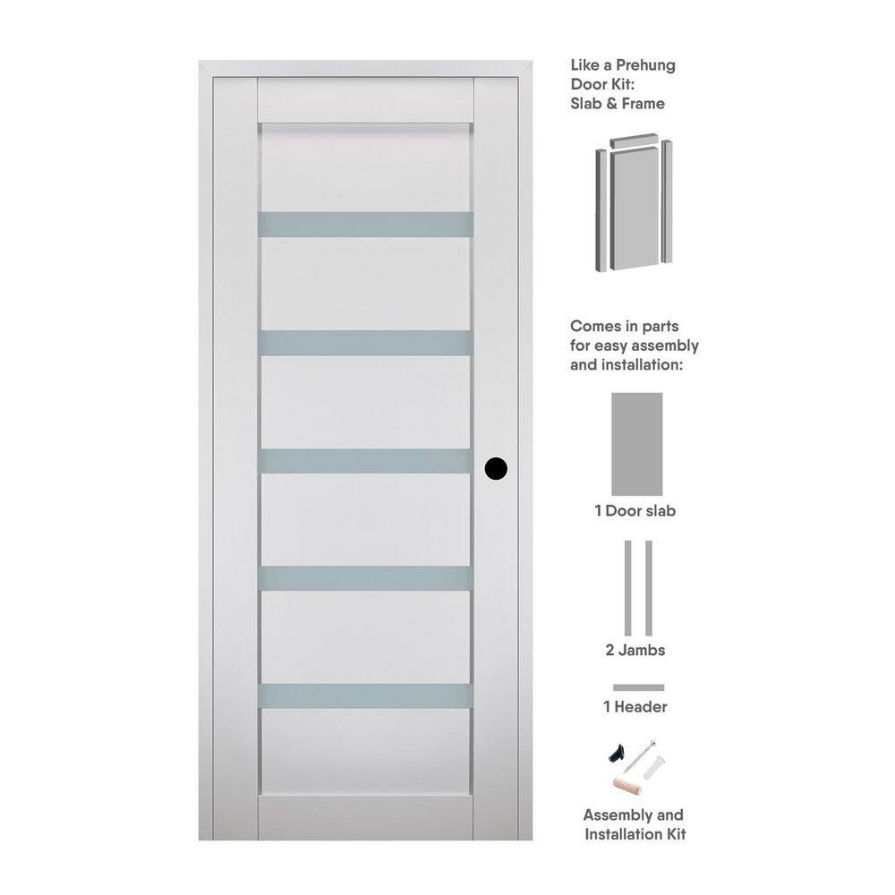 Leora N DIY-Friendly 30 in. x 96 in. Left-Hand 7-Lite Frosted Glass Bianco Noble Composite Single Prehung Interior Door price history on PriceWatchPro