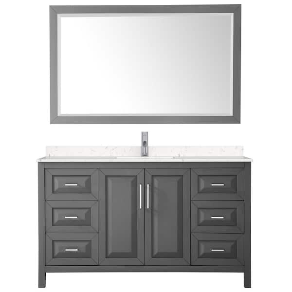 Wyndham Collection Daria 60 in. W x 22 in. D Single Vanity in Dark Gray w/ Cultured Marble Vanity Top in Light-Vein Carrara w/ Basin&Mirror