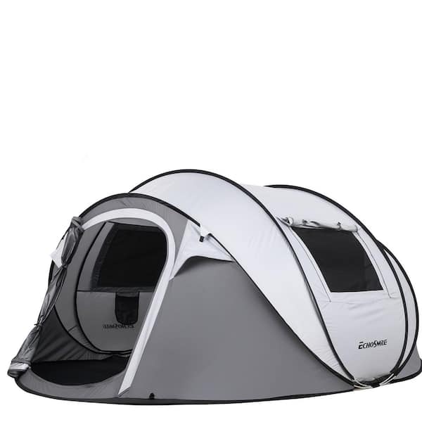 Tunearary 8 ft. x 4.7 ft. White Plus Gray Outdoor 2-Person Portable Pop-Up Tent with 4 Mesh Windows and 2-Doors