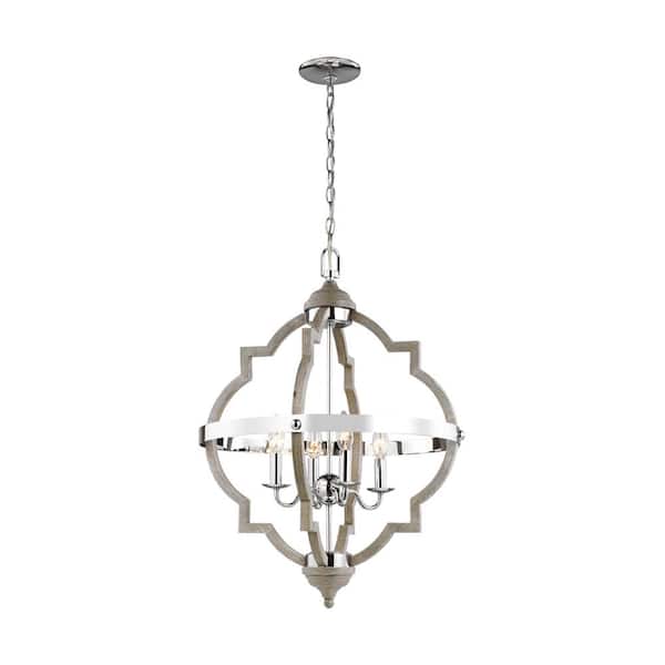 Generation Lighting Socorro 20.875 in. W 4-Light Washed Pine Hall-Foyer Rustic Farmhouse Hanging Pendant