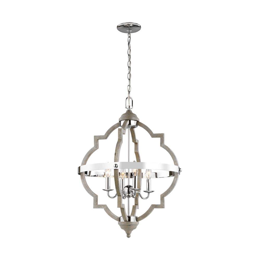 Washed Pine and Chrome 4-Light Farmhouse Island Pendant