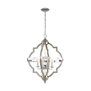 Socorro 20.875 in. W 4-Light Washed Pine Hall-Foyer Rustic Farmhouse Hanging Pendant