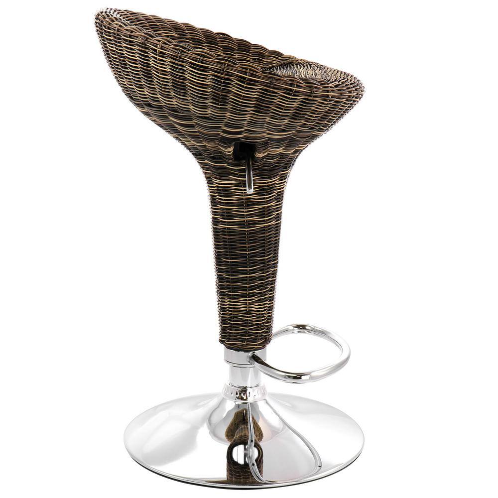 Adjustable Brown Wicker and Chrome Swivel Bar Stools, Set of 2