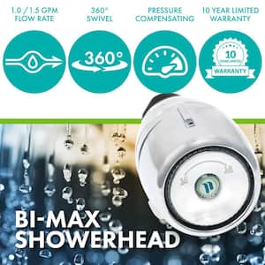 Bi-Max 1-Spray with 1.0-1.5 GPM 2.125 in. Wall Mount Adjustable Fixed Shower Head in Chrome, 1-Pack