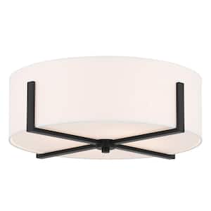 Malen 20 in. 4-Light Black Traditional Bedroom Flush Mount Ceiling Light with White Fabric Shade