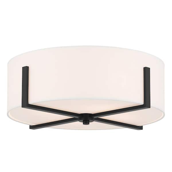Malen 20 in. 4-Light Black Traditional Bedroom Flush Mount Ceiling Light with White Fabric Shade