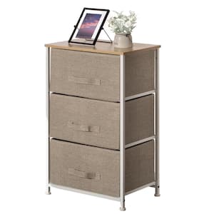 Sand Bins and White Frame 3-Storage Night Chest and Storage Chest, Beige, 3 Drawers