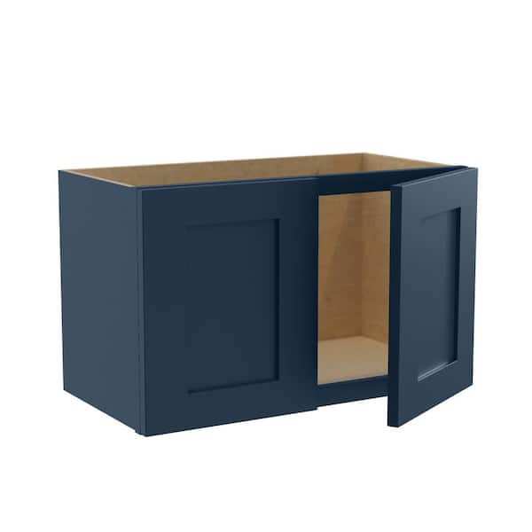 Home Decorators Collection Newport 24 in. W x 12 in. D x 15 in. H Assembled Plywood Wall Bridge Kitchen Cabinet in Mythic Blue with Soft Close