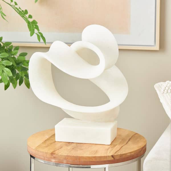 Litton Lane 19 in. White Polystone Twisted Wave Abstract Sculpture