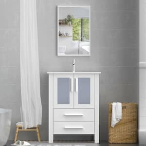 Classical 24 in. W x 20 in. D x 32 in. H Bath Vanity in White with Waterproof MDF Top in White with Mirror