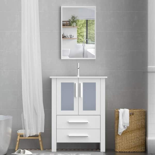 eclife 24 in. W x 19.7 in. D x 32 in. H Bath Vanity in White with Waterproof MDF Top