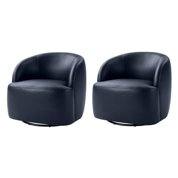 JAYDEN CREATION Braisee Modern Navy Faux Leather Barrel Chair Set
