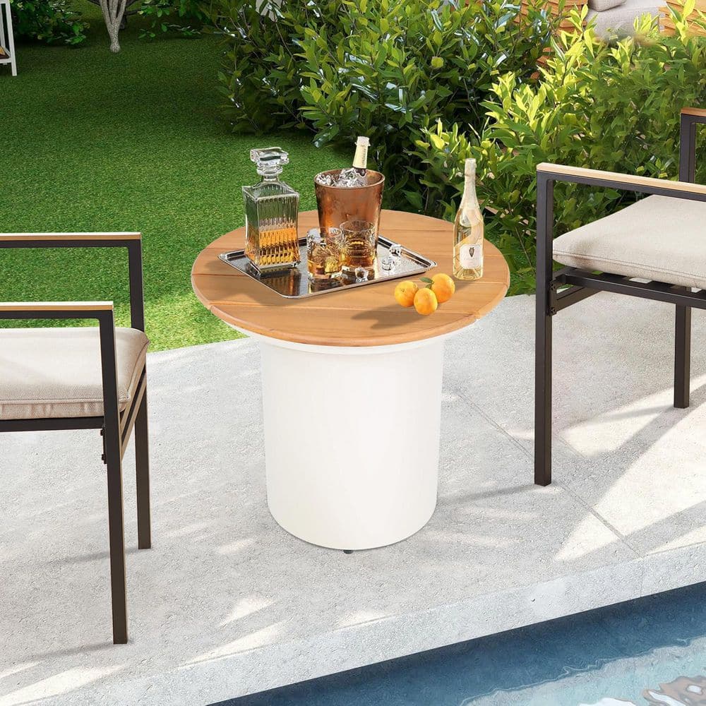 ULAX FURNITURE LIDO Aluminum Outdoor Side Table with Teak