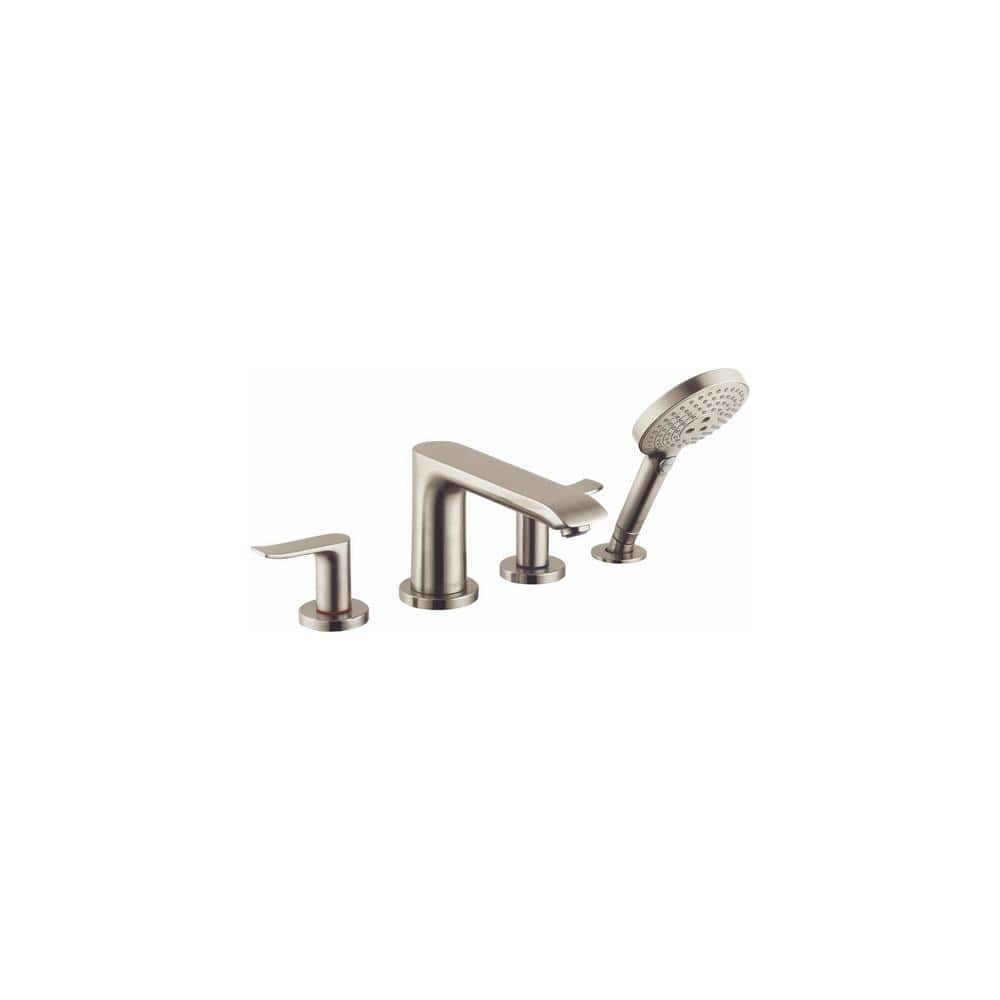 Metris 2-Handle Deck Mount Roman Tub Faucet with Hand Shower in Brushed Nickel -  Hansgrohe, 31404821