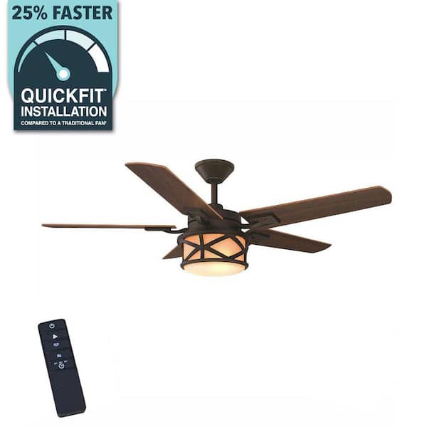 Copley 52 in. Indoor/Outdoor LED Oil Rubbed Bronze Ceiling Fan with Light Kit, Downrod, Remote and Reversible Blades