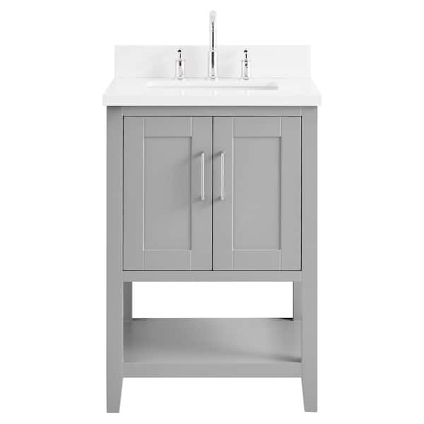 Chameleon Concepts Waldorf 24 in. W x 21 in. D x 34 in. H Bath Vanity in Gray with Pure White Quartz Top and Single Sink Ceramic Basin