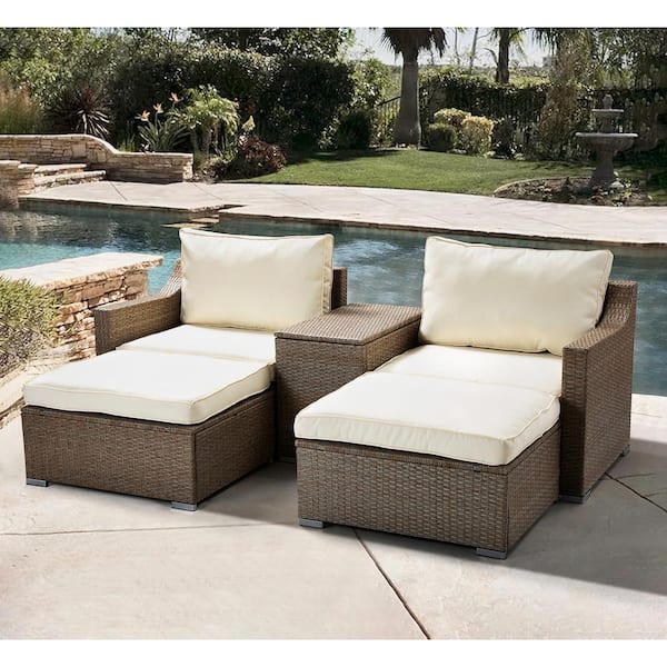 JAYDEN CREATION Rethel 5-Piece Rattan 2 - Person Seating Group with Beige Cushions