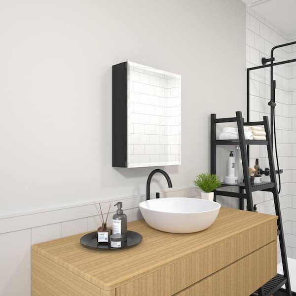 TaiMei 16 in. x 20 in. Frameless Recessed or Surface-Mount Beveled Single Mirror Bathroom Medicine Cabinet