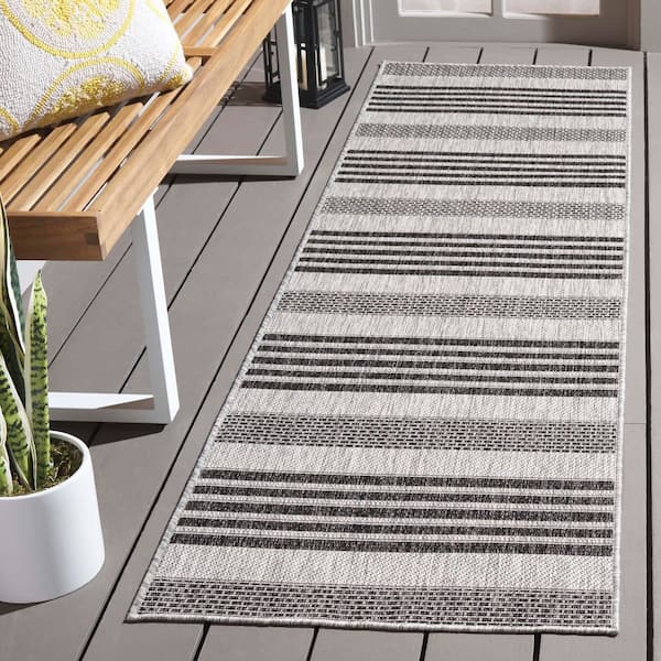 Beach House Gray/Charcoal 2 ft. x 10 ft. Striped Indoor/Outdoor Runner Rug