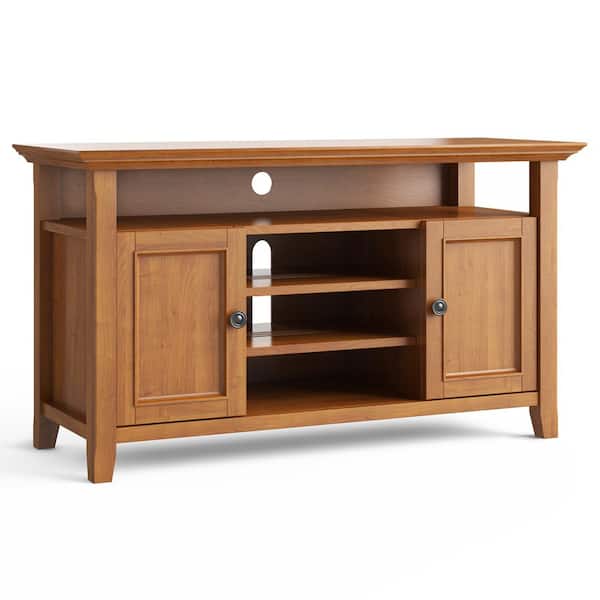 Simpli Home Amherst 54 in. Light Golden Brown Wood TV Stand Fits TVs Up to 60 in. with Storage Doors