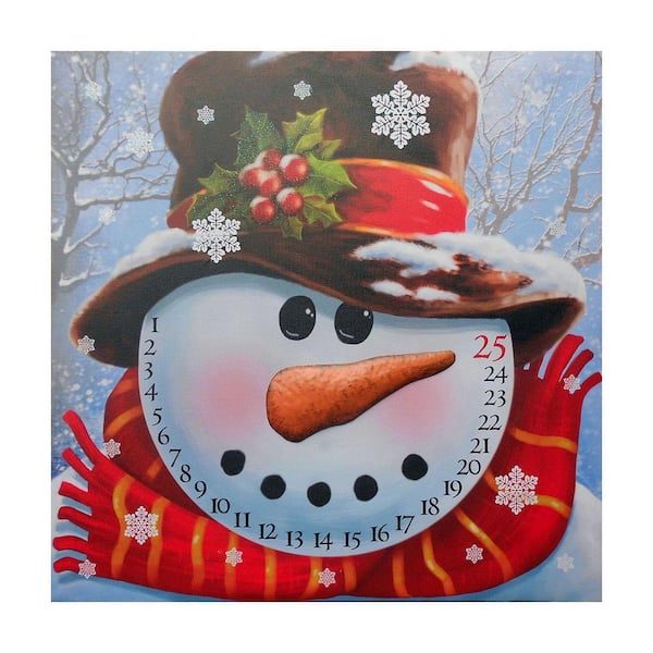 HomeRoots Charlie Count Down to Christmas Snowman Canvas 1-Piece Wrapped Canvas Unframed Wall Art 16 in. x 16 in.