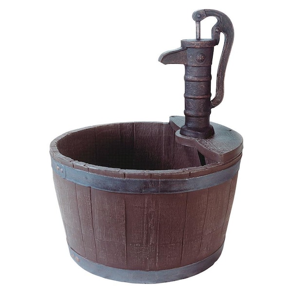 Little Giant FA-WB-W Whiskey Barrel Weather Wood Finish Water Fountain Hand Pump