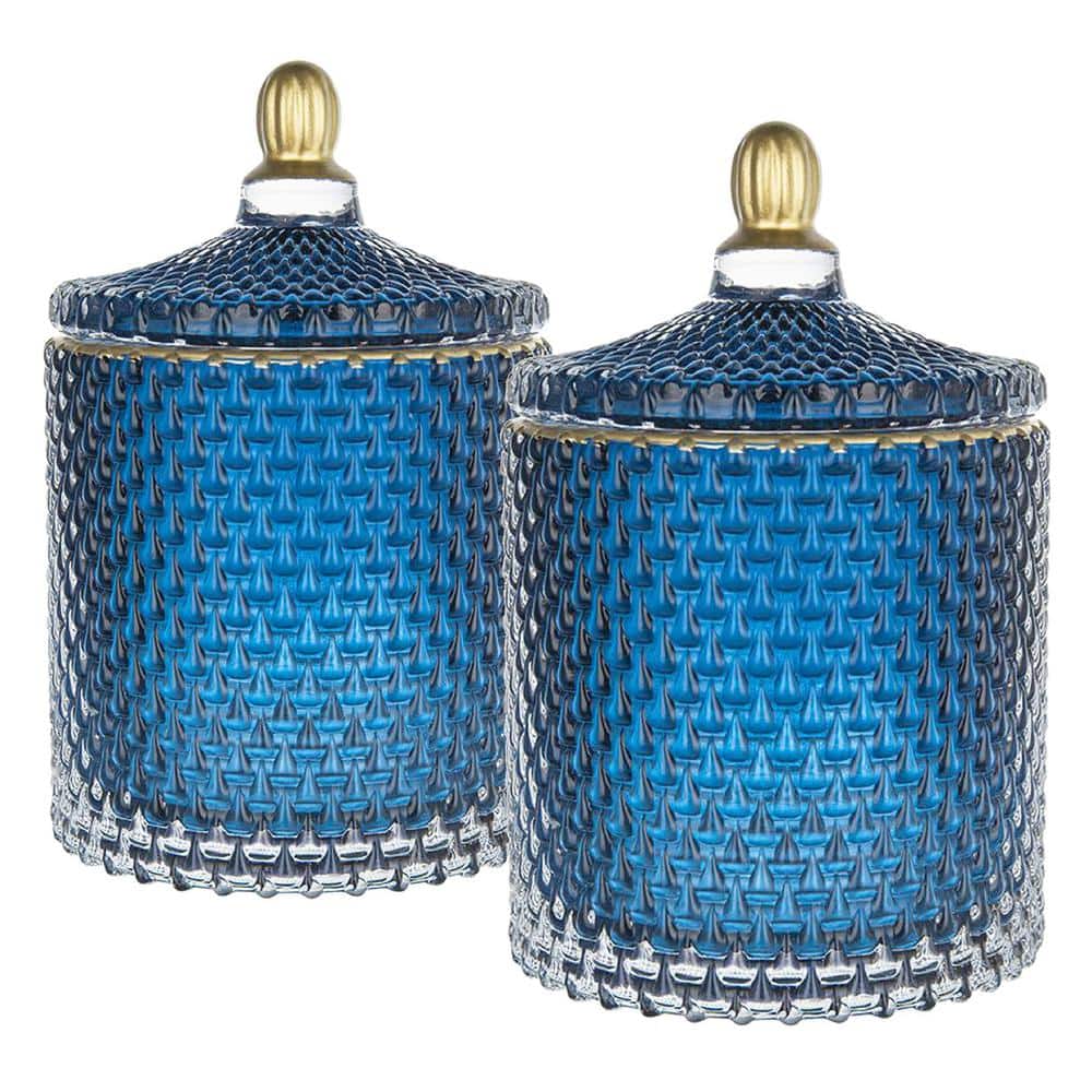 Elegant Aesthetic Blue Glass Candy Jar with Lid (Set of 2)