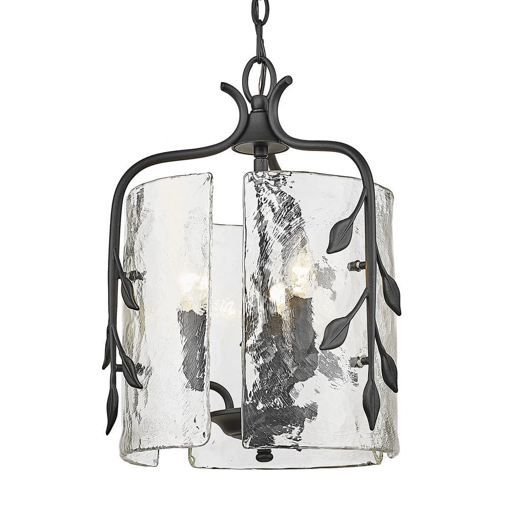Calla Natural Black 3-Light Pendant with Hammered Glass Shade