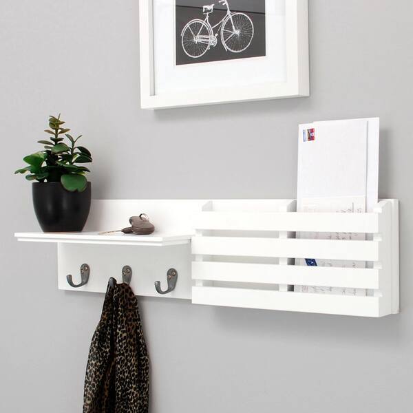 24-Inch by 6-Inch, Kiera Grace Sydney Wall Shelf and Mail Holder with 3 Hooks 