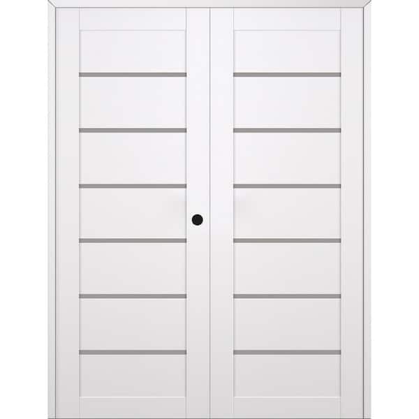 Belldinni Alba 48 in. x 83,25 in. Left Active 6-Lite Frosted Glass Snow White Wood Composite Double Prehung Interior Door