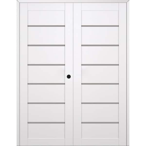 Belldinni Alba 72 in. x 79,375 in. Left Active 6-Lite Frosted Glass Snow White Wood Composite Double Prehung Interior Door