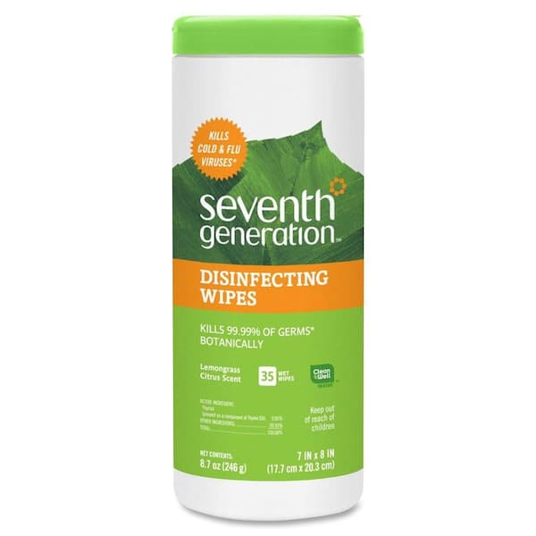 SEVENTH GENERATION 8.7 oz. Lemongrass Citrus Scent Disinfectant Wipes (35 Wipes/Canister)