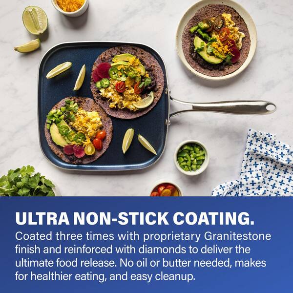 Granitestone Classic Blue 10 5 In Aluminum Ultra Durable Non Stick Diamond Infused Griddle Pan 7030 The Home Depot