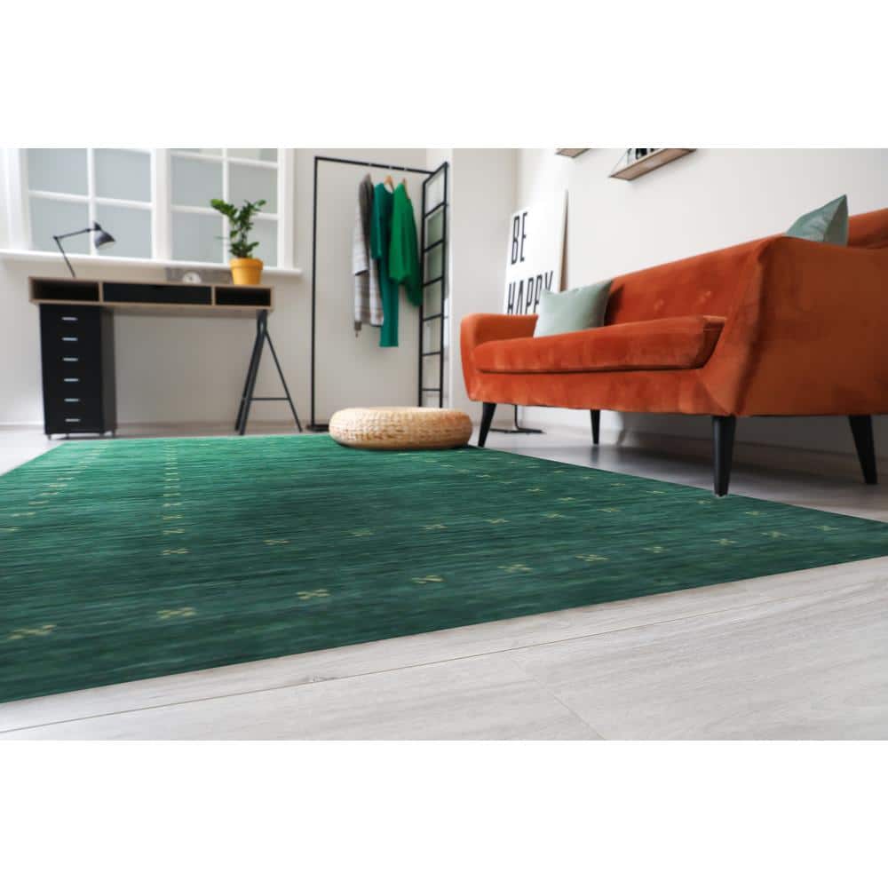 Green Hand-Knotted Wool Rectangular Area Rug, 2' x 4'