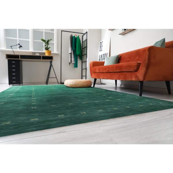 EORC Green Hand Knotted Wool Modern Modern Loom Rug, 2' x 4', Area Rug