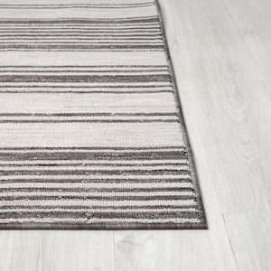 Wyatt Ivory/Gray 7 ft. 10 in. x 8 ft. 10 in. Striped High-Low P.E.T Yarn Indoor/Outdoor Area Rug