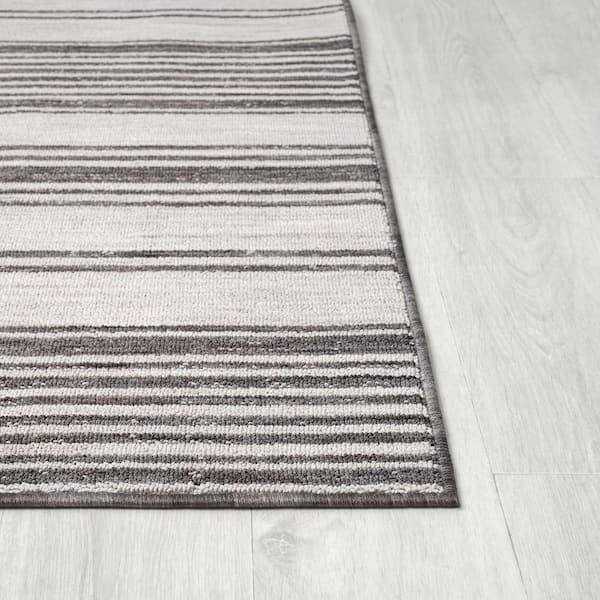 Wyatt Ivory/Gray 7 ft. 10 in. x 8 ft. 10 in. Striped High-Low Yarn Indoor/Outdoor Area Rug
