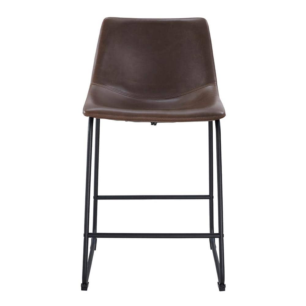 Dayton 24" Modern Brown Faux Leather Counter Stools, Set of 2