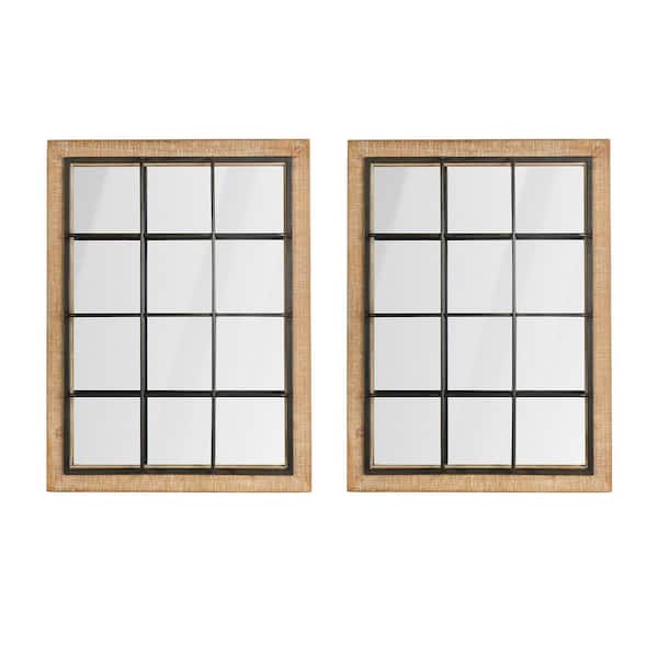 Glitzhome Brown 23.5 in. W x 31.5 in. H Farmhouse Medium Square Framed Wood Modern Glass Mirror (Set of 2)