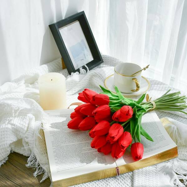 13.5 in. Red Indoor Artificial Tulip Flower 20-Pieces
